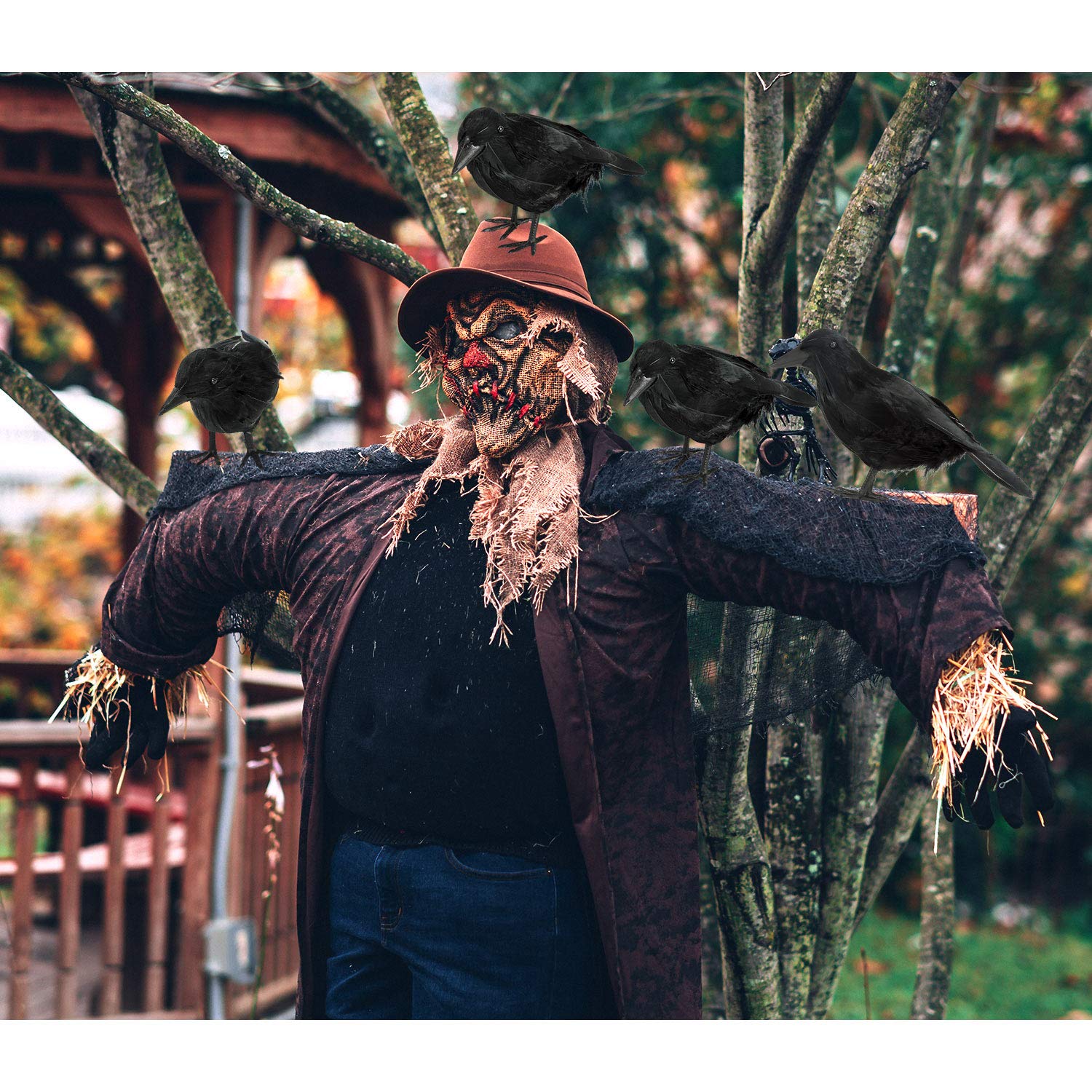 ZAUGONTW Black Raven on a porch for Halloween decoration