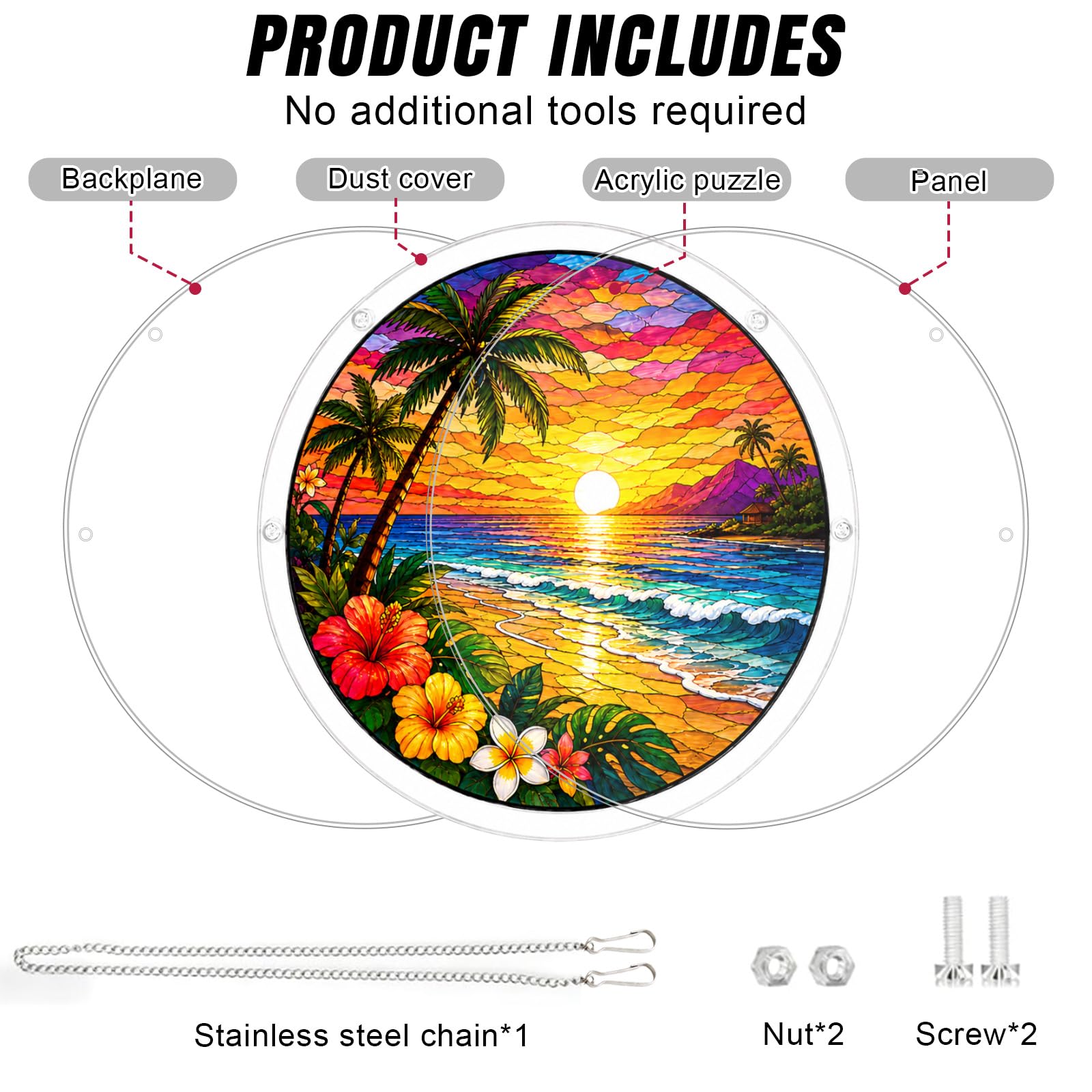 ZAVENIXA Acrylic Jigsaw Puzzle Suncatcher close-up of beach sunset design