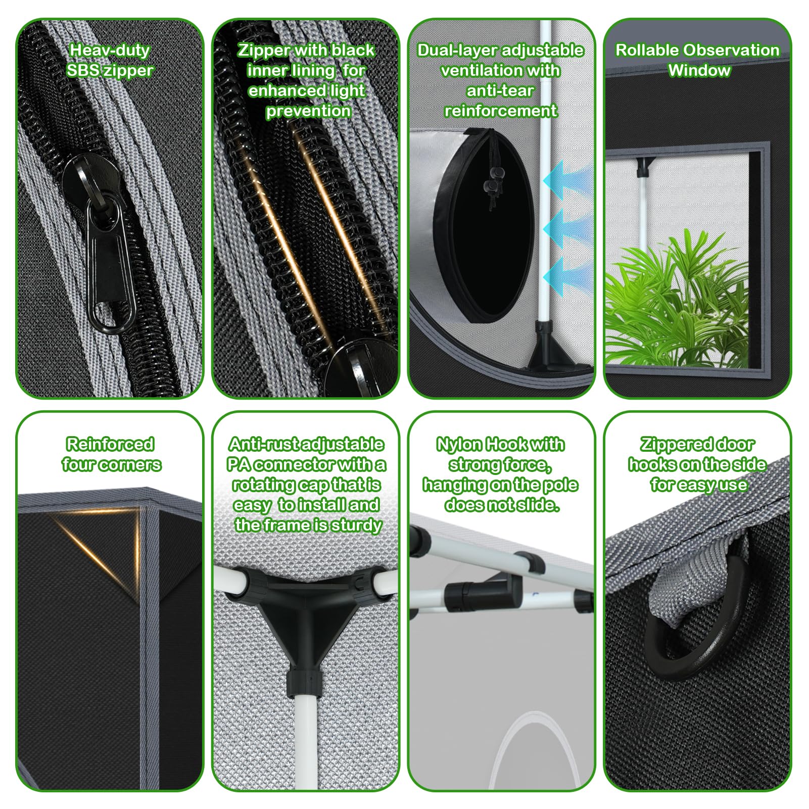 zazzy grow tent with multiple vents and adjustable connectors