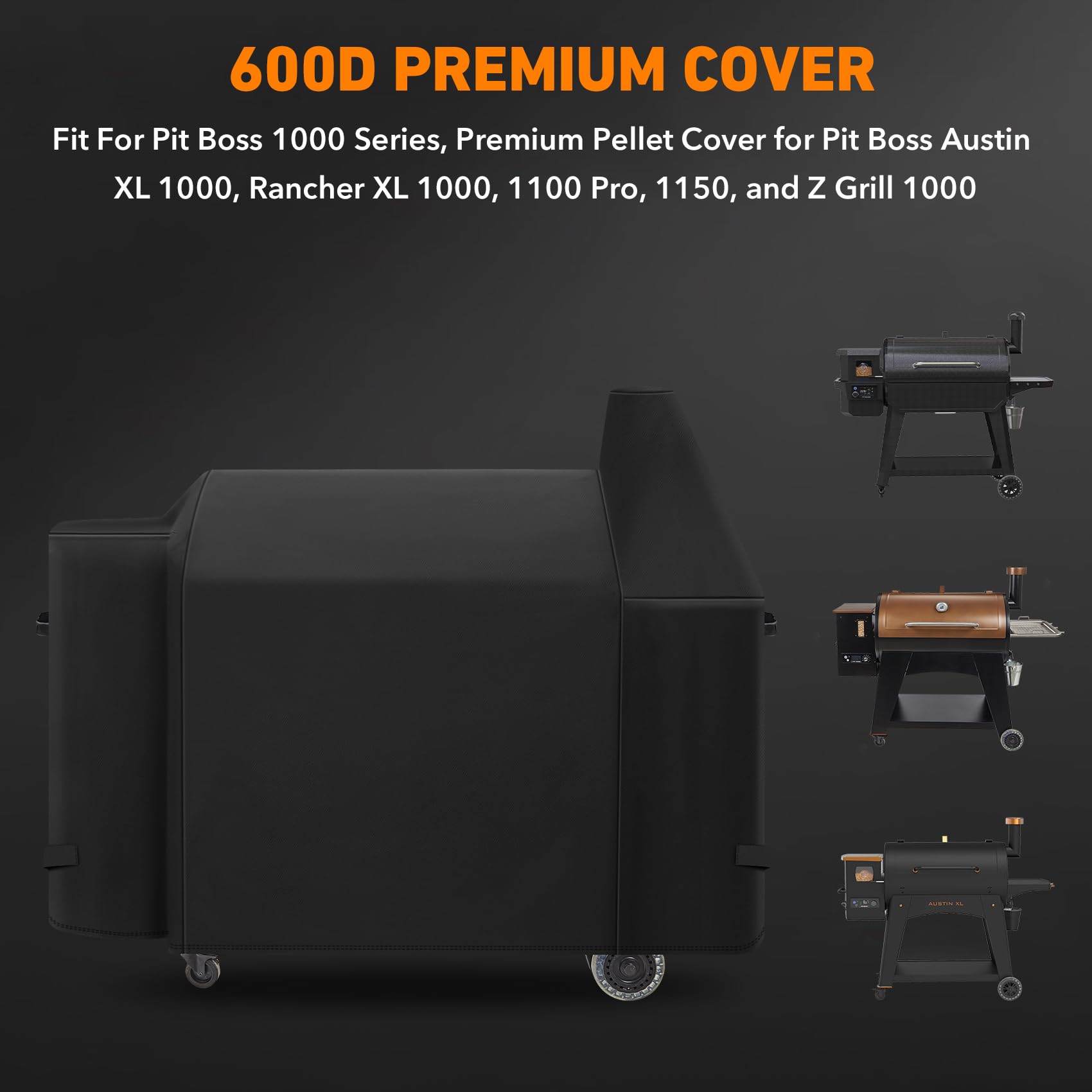ZBXFCSH grill cover side view with adjustable straps