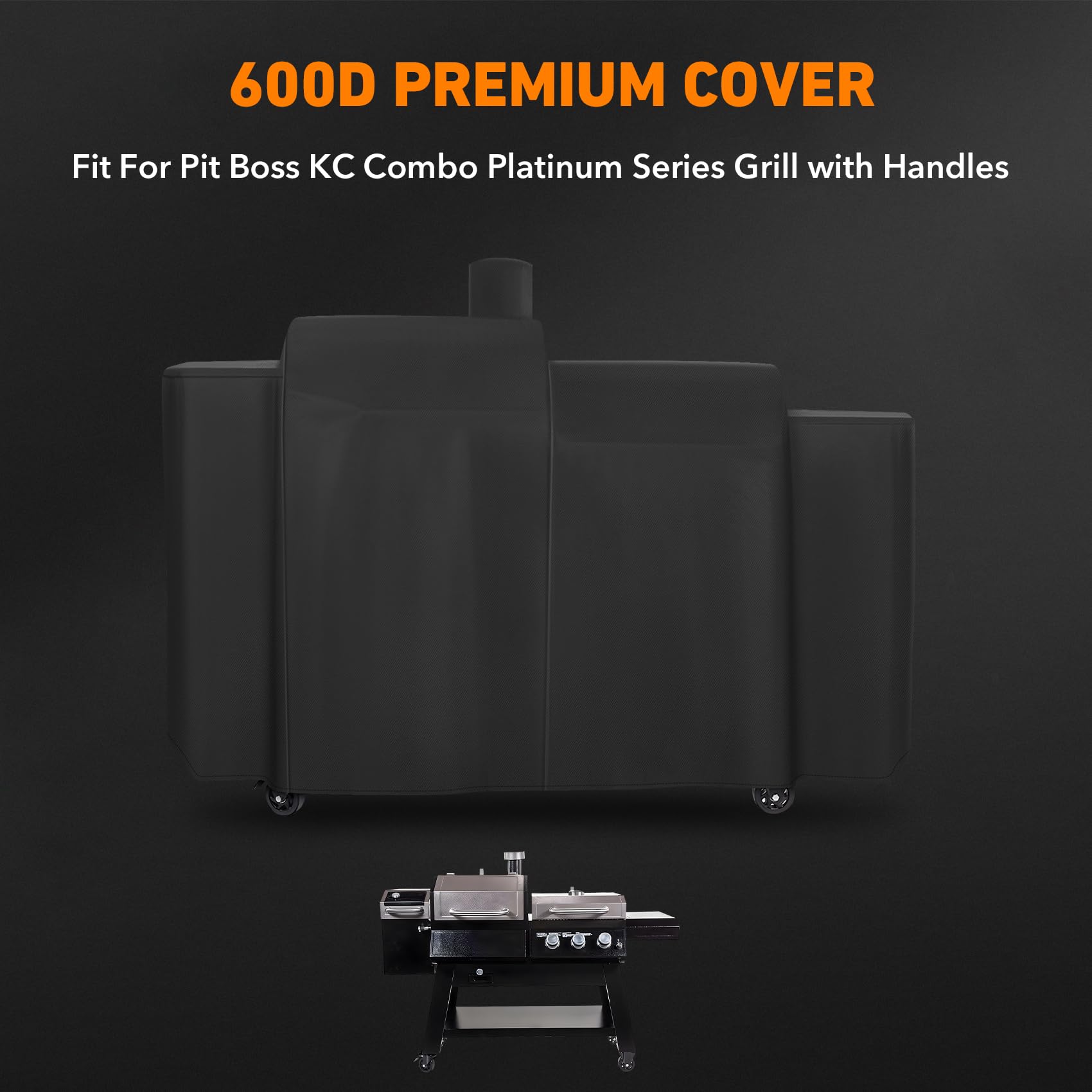 ZBXFCSH Heavy Duty Grill Cover for Pit Boss KC Combo, back view