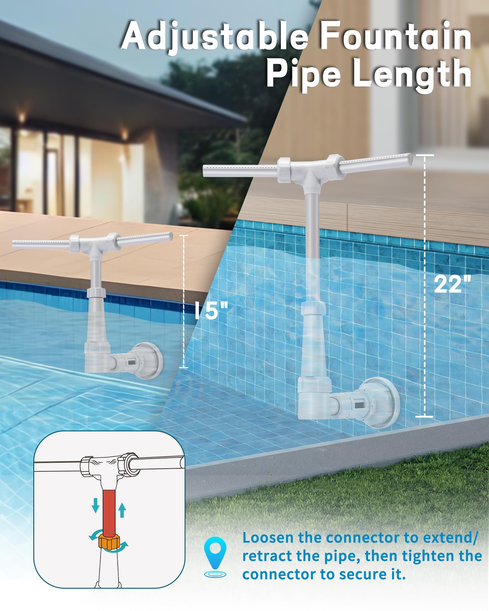 ZCONIEY Pool Fountain packaging with product specifications