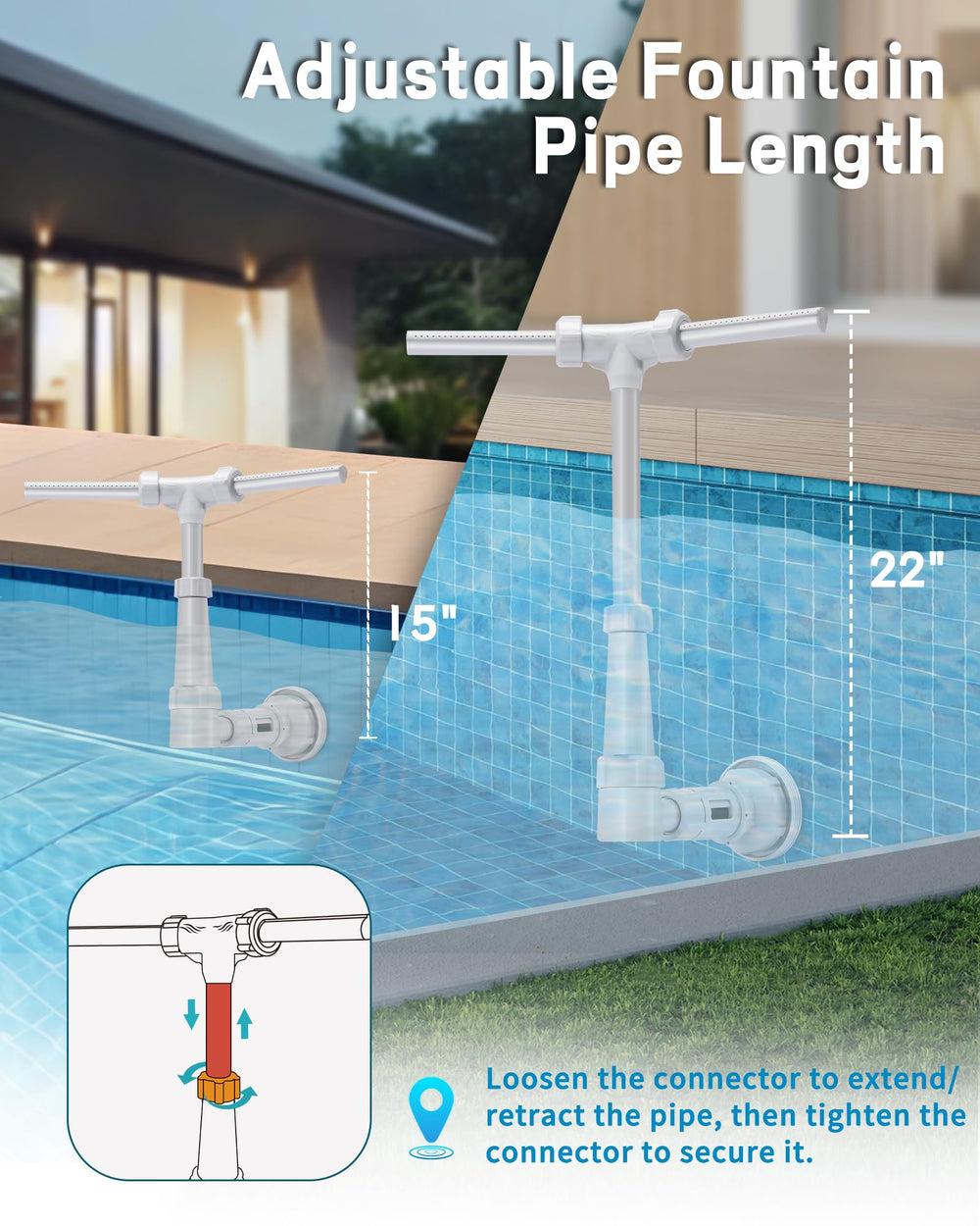 ZCONIEY Pool Fountain packaging with product specifications