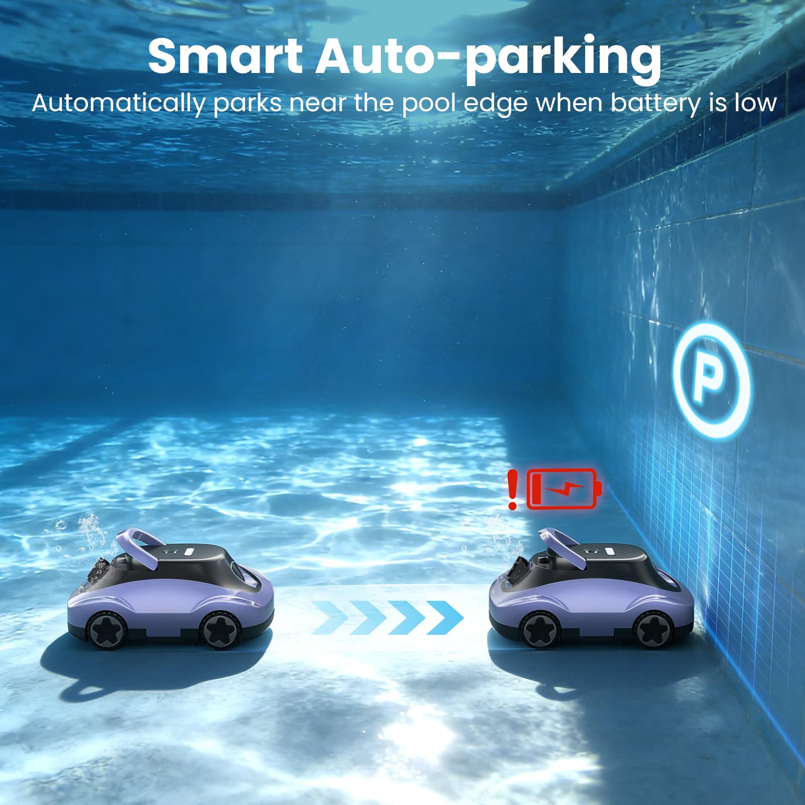 zebary Cordless Robotic Pool Cleaner in action in a pool