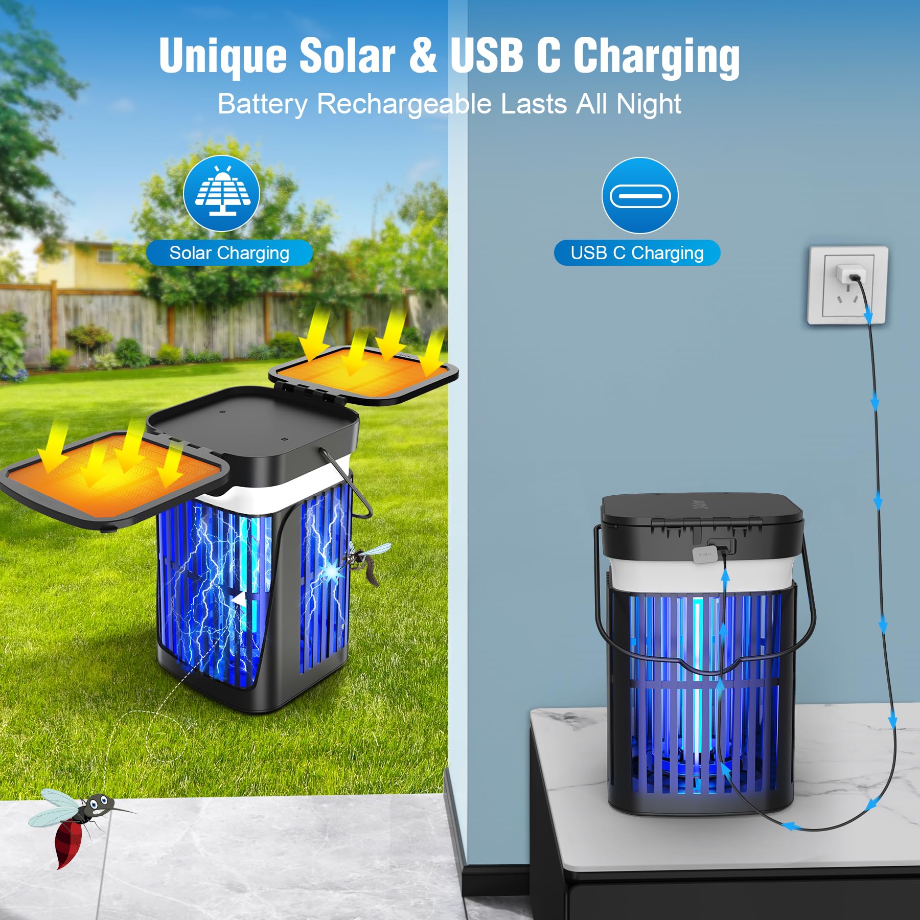zechuan Solar Bug Zapper in outdoor setting during night