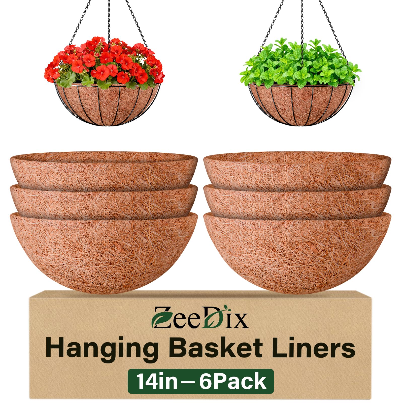 ZeeDix 14 inch coco liner front view, brown color