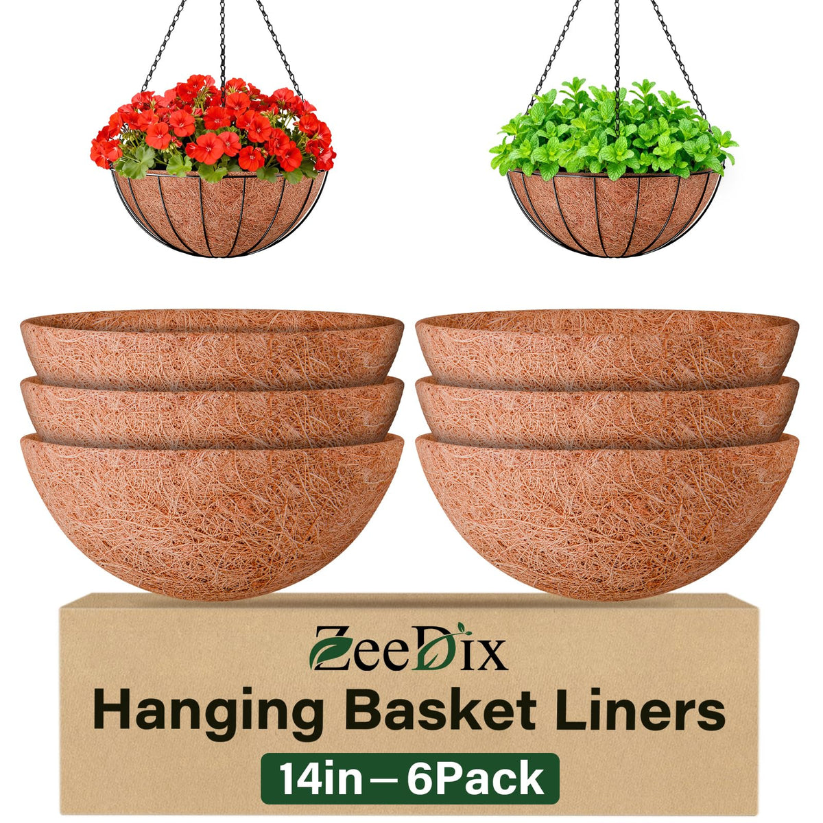 ZeeDix 14 inch coco liner front view, brown color