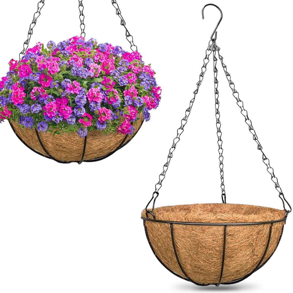 ZeeDix 14 inch hanging basket with coco liner front view