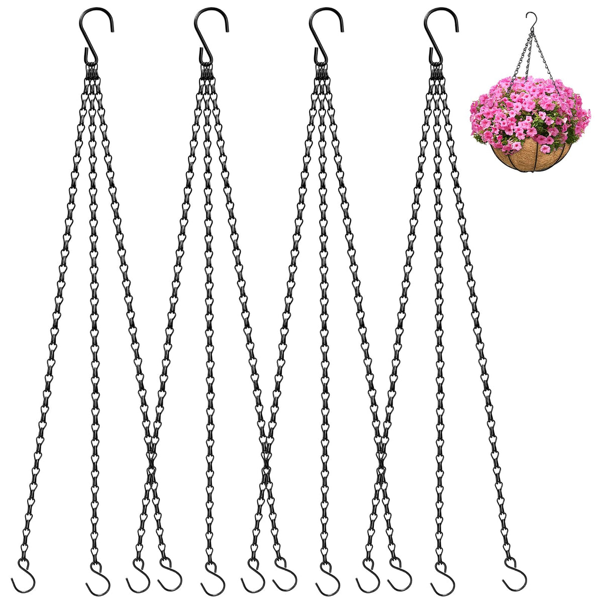 ZeeDix 16 Inch Hanging Basket Chain with Hooks, front view