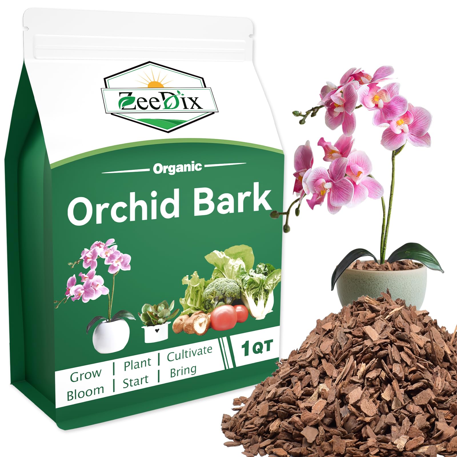 ZeeDix 1QT Orchid Bark front view in sealed packaging