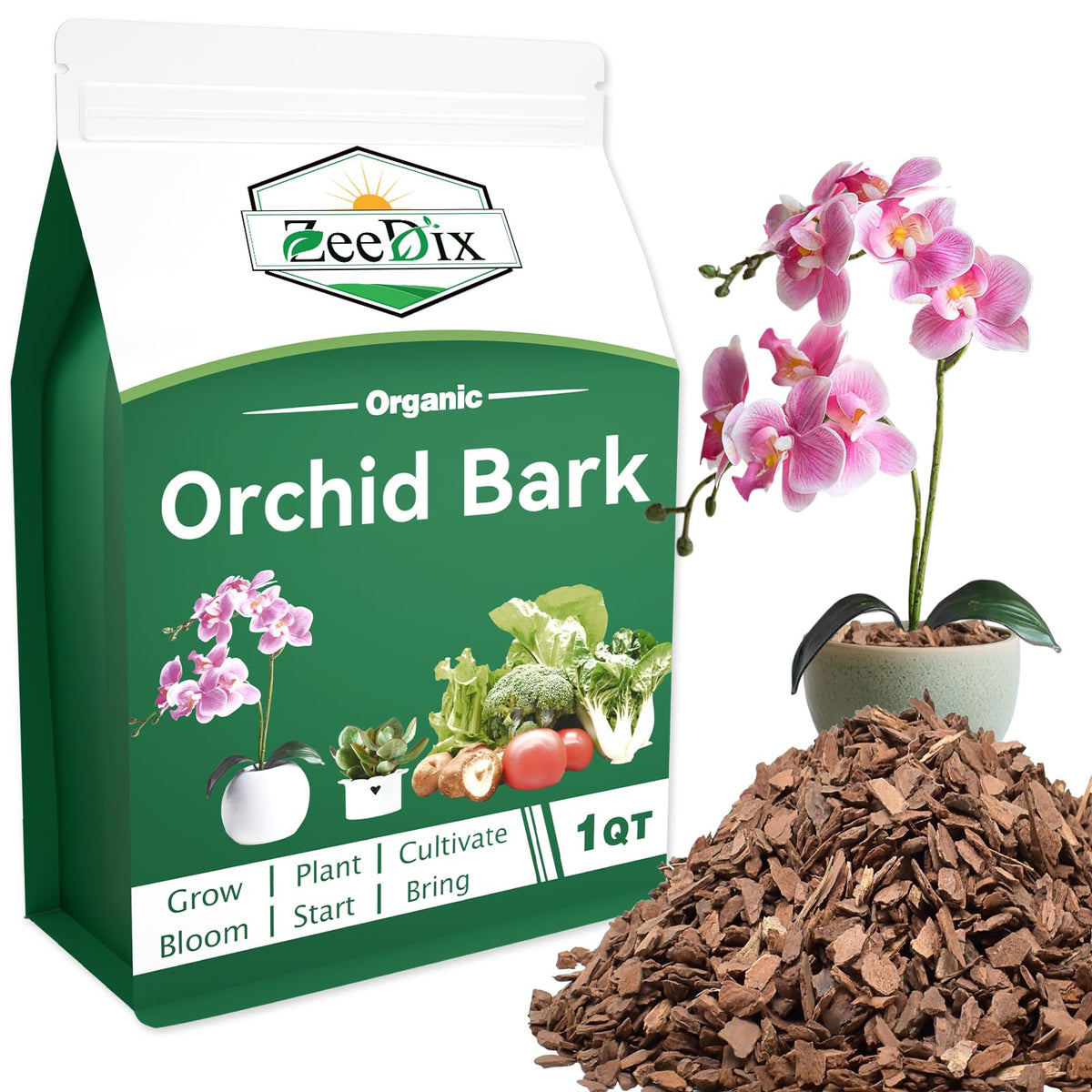 ZeeDix 1QT Orchid Bark front view in sealed packaging
