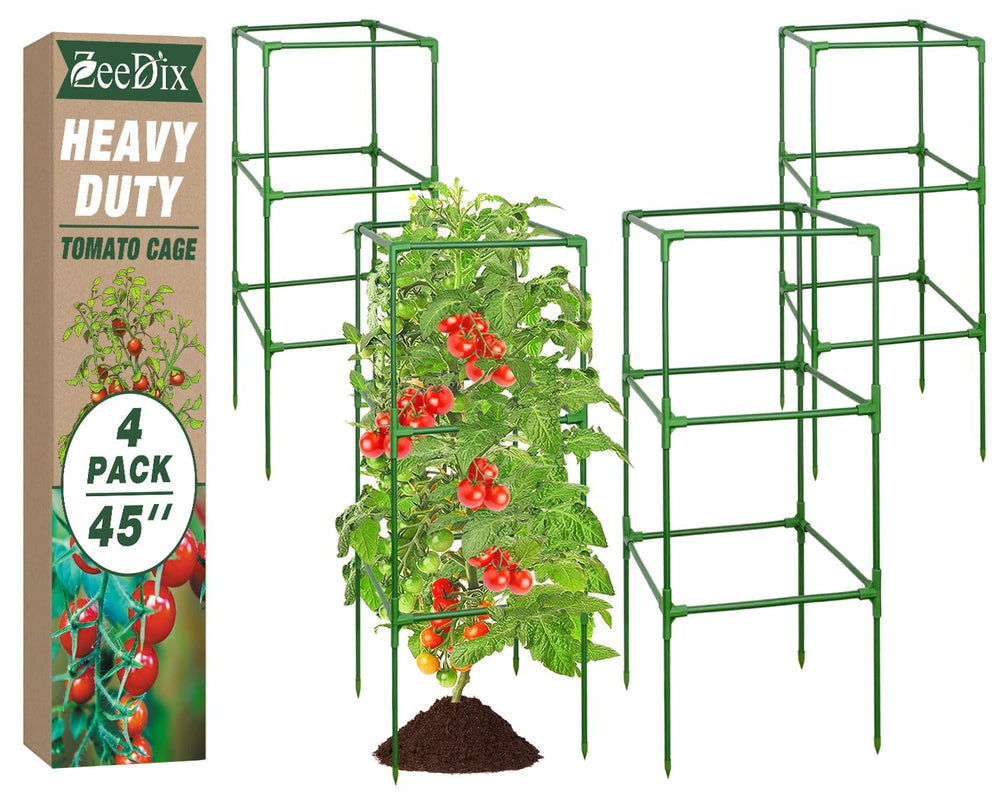 ZeeDix 4 Pack Square Tomato Cages green color front view