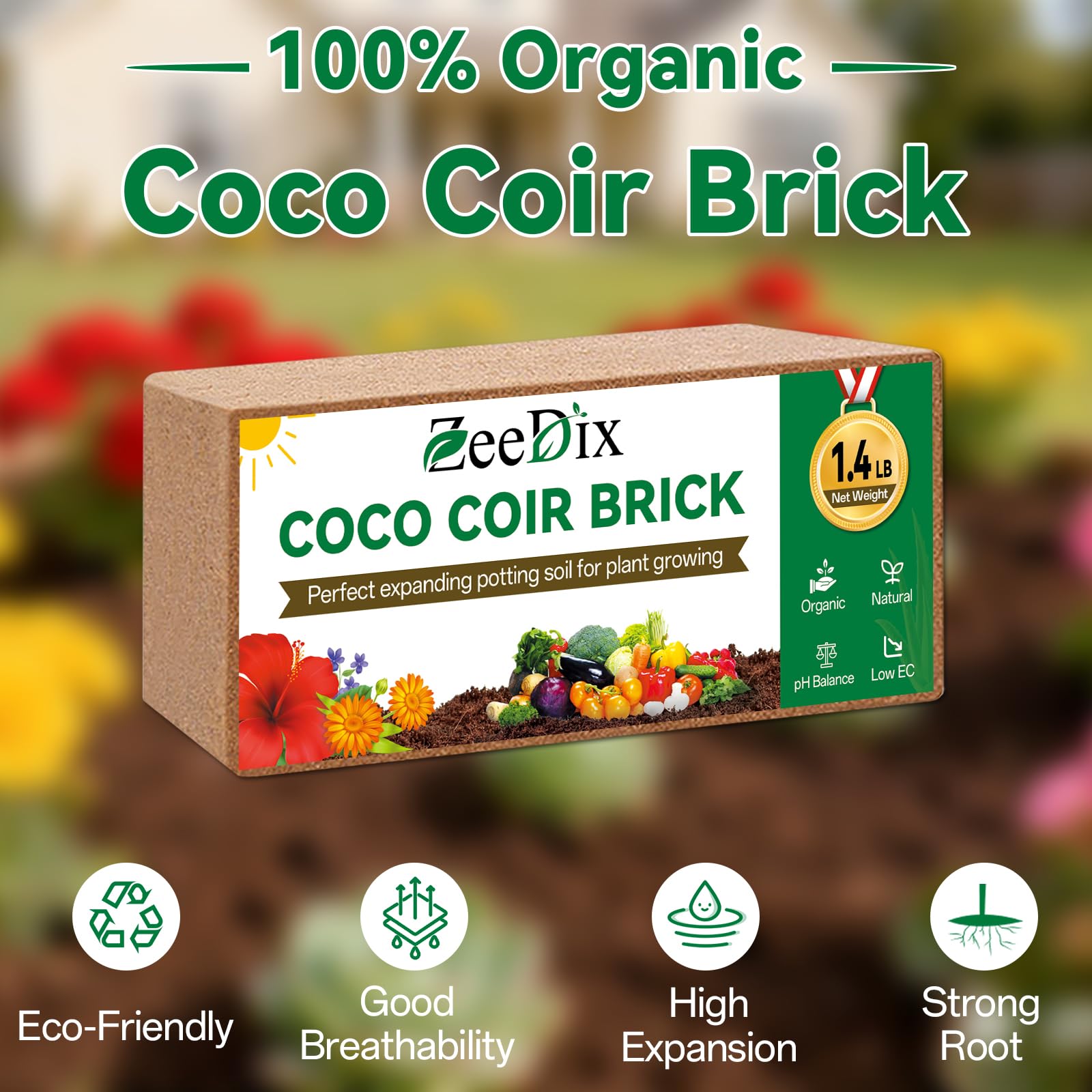 ZeeDix Coco Coir Brick expanded size showing fluffy texture