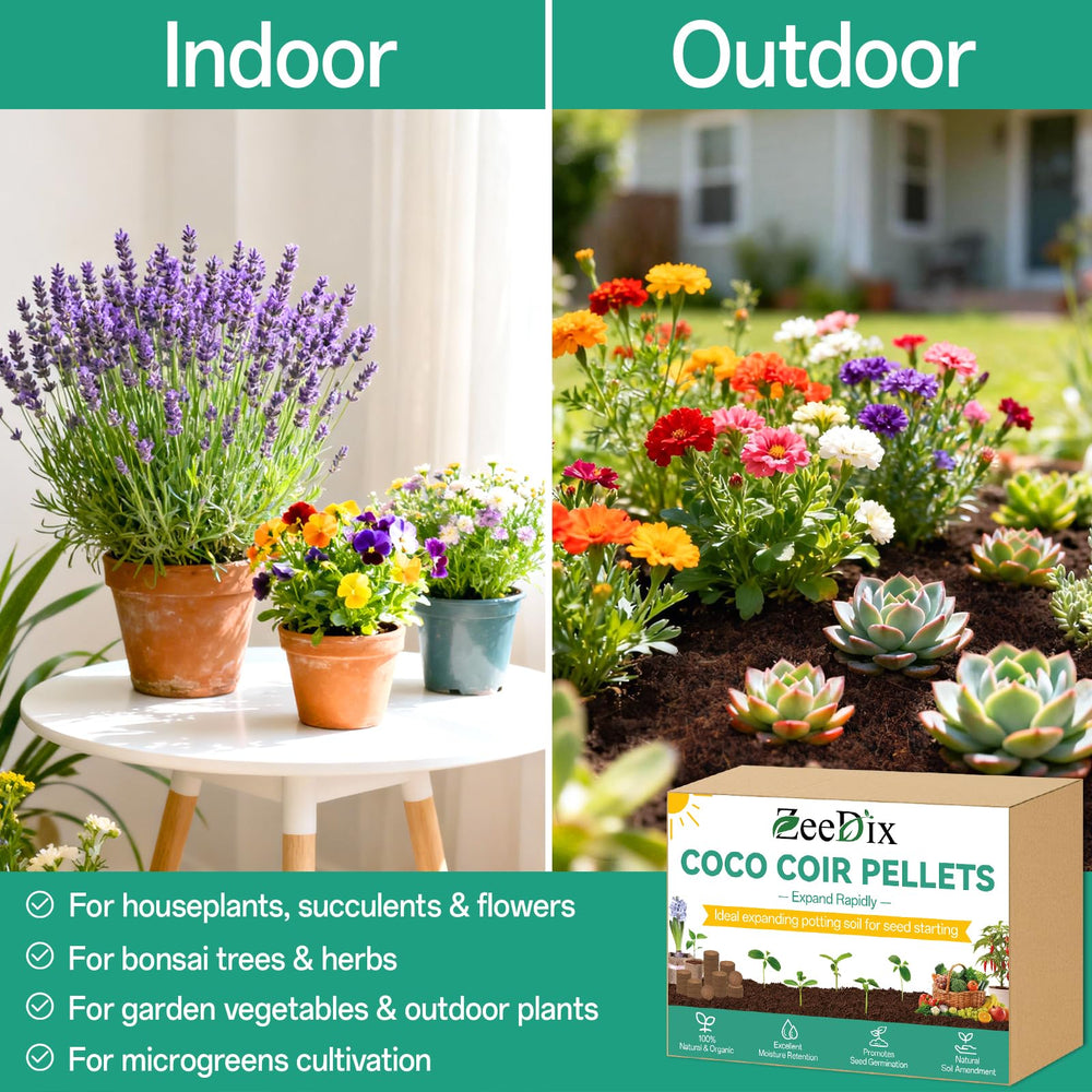 ZeeDix Coco Coir Pellets with various plants