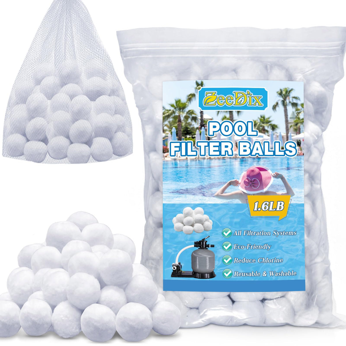 ZeeDix Pool Filter Balls front view in white colour