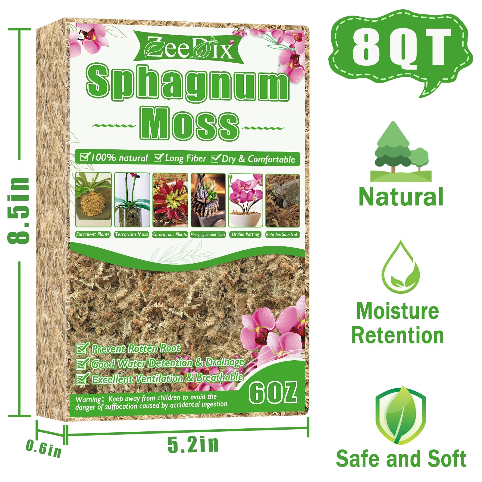 ZeeDix Sphagnum Moss packaging with product details
