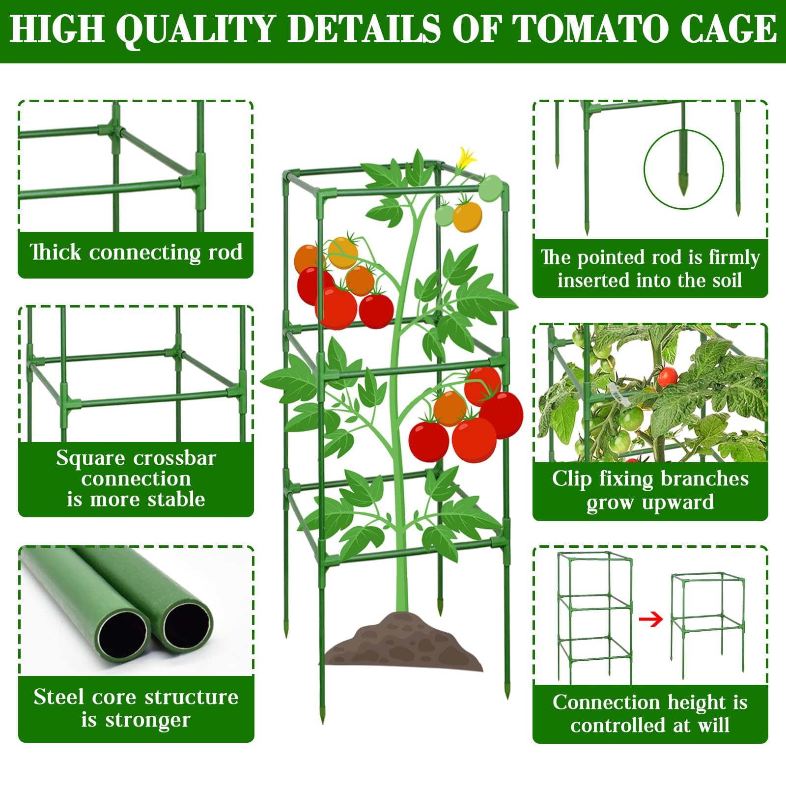 ZeeDix tomato cages assembled in a garden setting