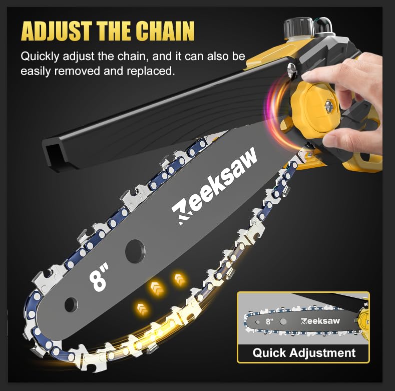 Zeeksaw Mini Chainsaw 8 inch with chain tension adjustment feature