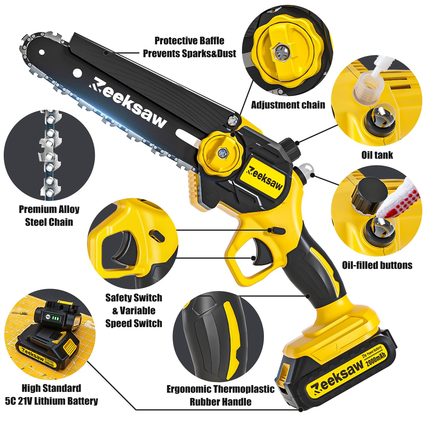 Zeeksaw Mini Chainsaw with ergonomic handle for comfortable grip