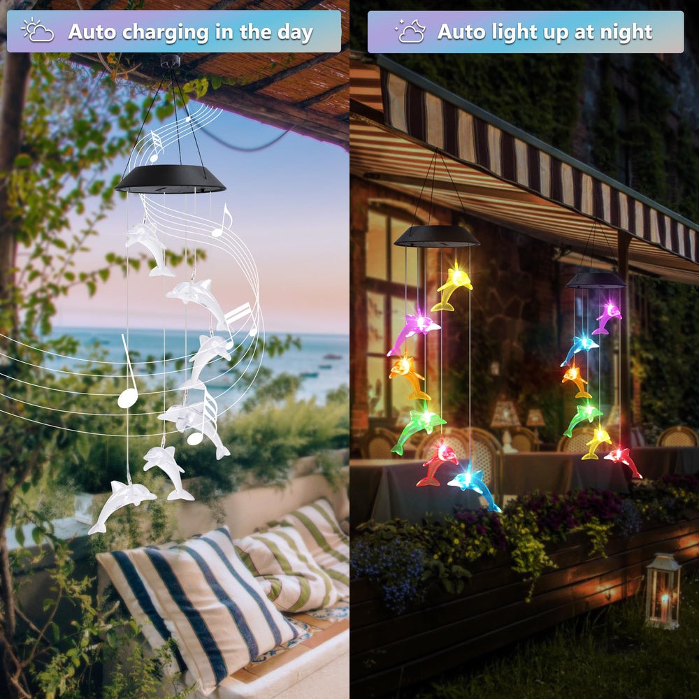 Zeiliuled Solar Dolphin Wind Chimes colorful light display