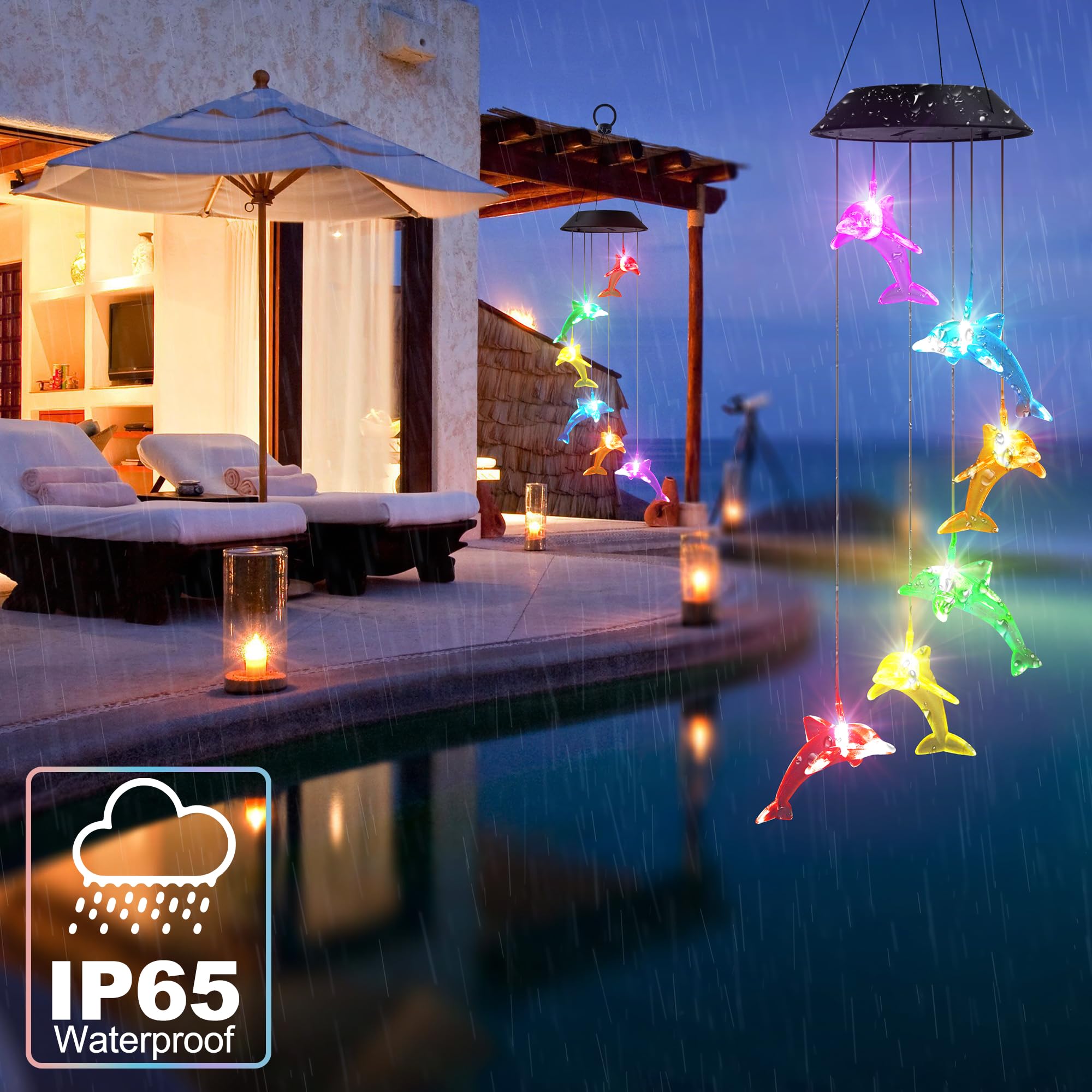 Zeiliuled Solar Dolphin Wind Chimes in daytime