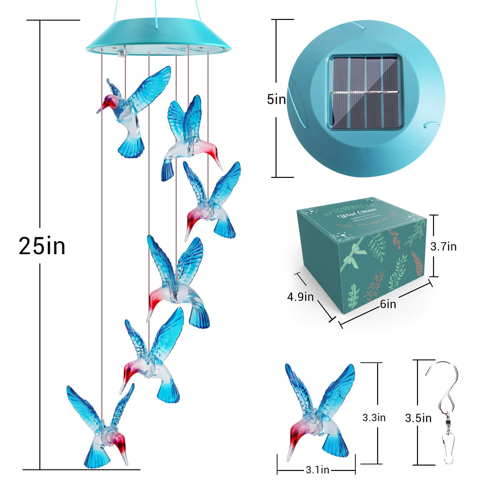 Zeiliuled Solar Hummingbird Wind Chimes close-up view of solar panel