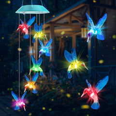 Zeiliuled Solar Hummingbird Wind Chimes front view with colour changing lights