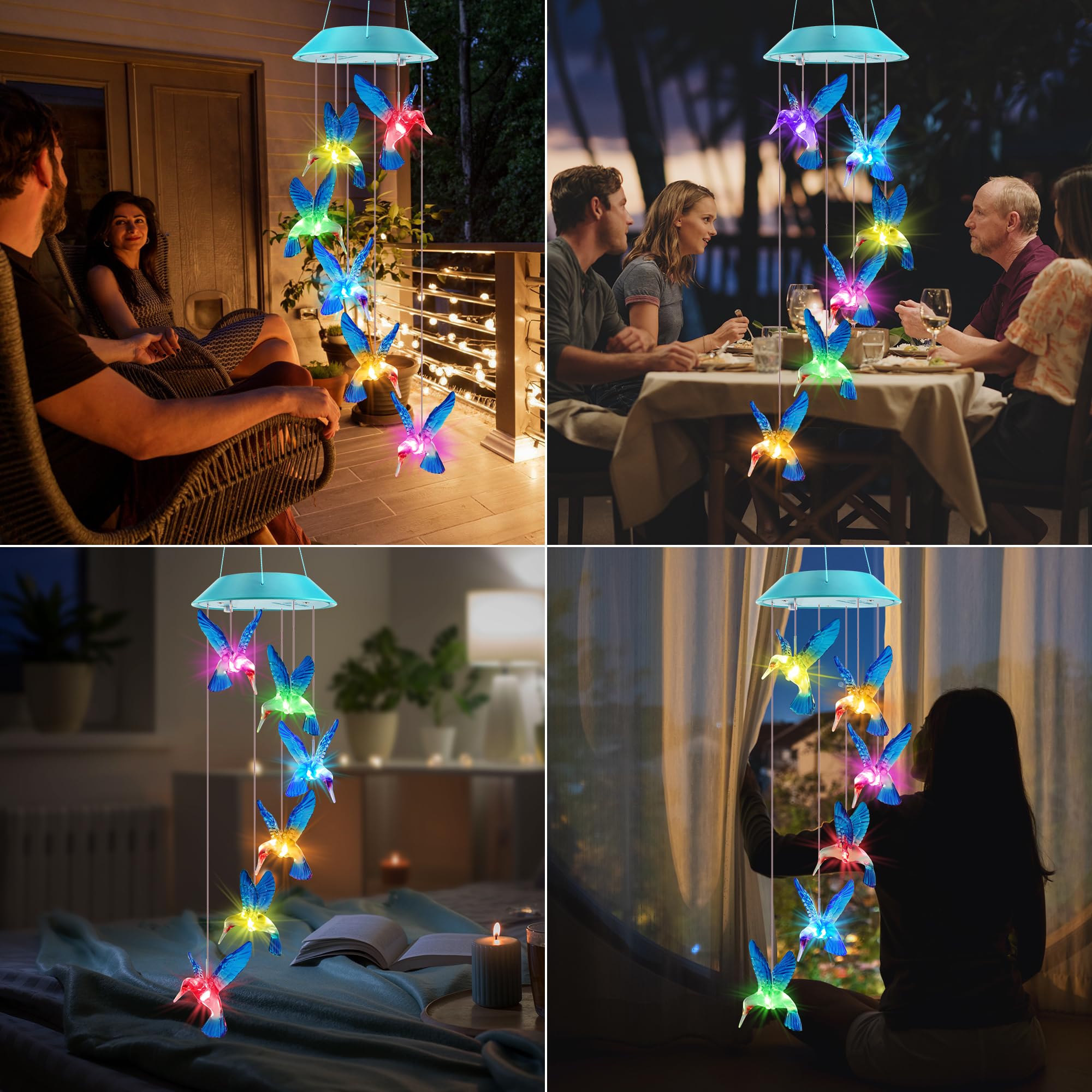 Zeiliuled Solar Hummingbird Wind Chimes in a garden setting