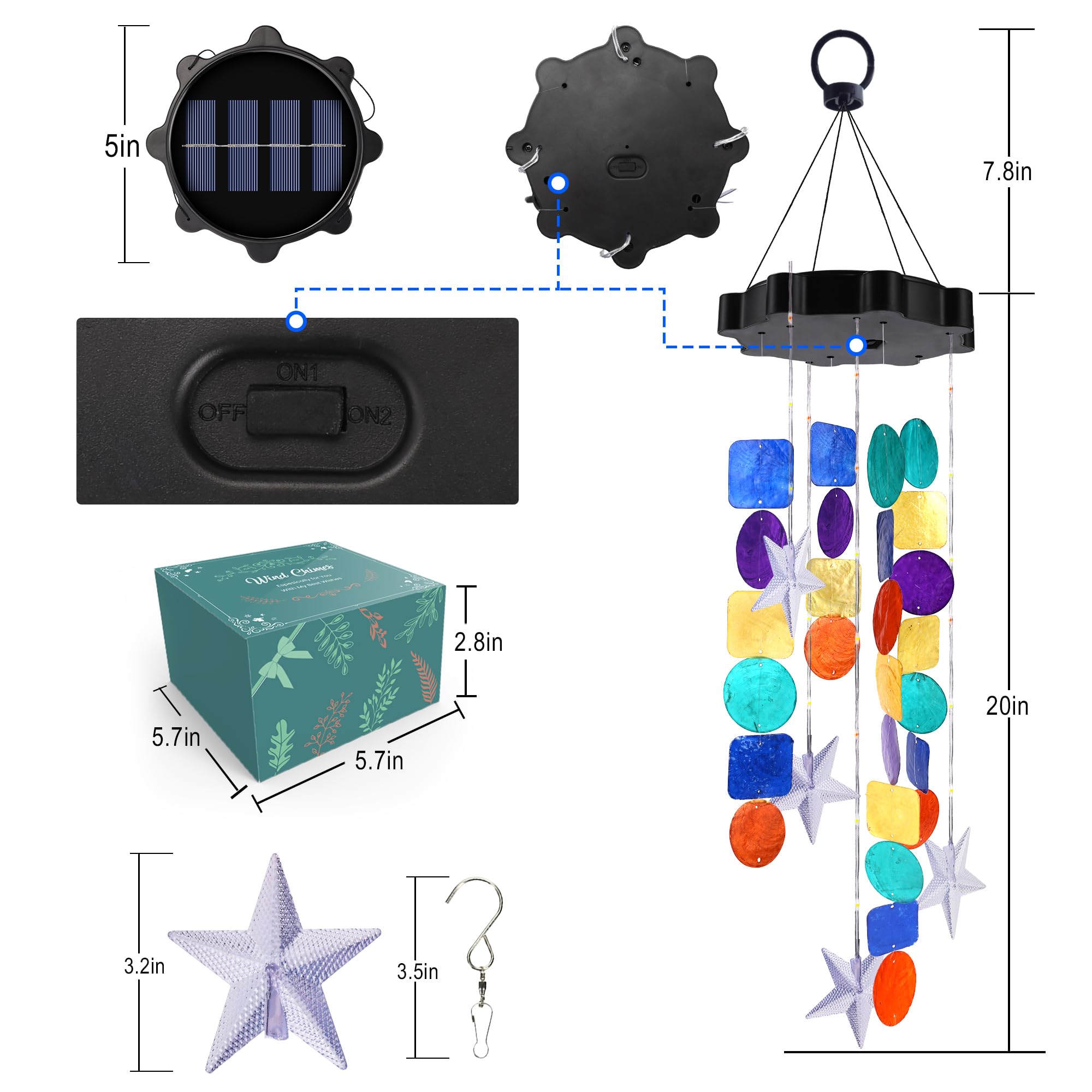 Zeiliuled Solar Shell Wind Chimes packaging