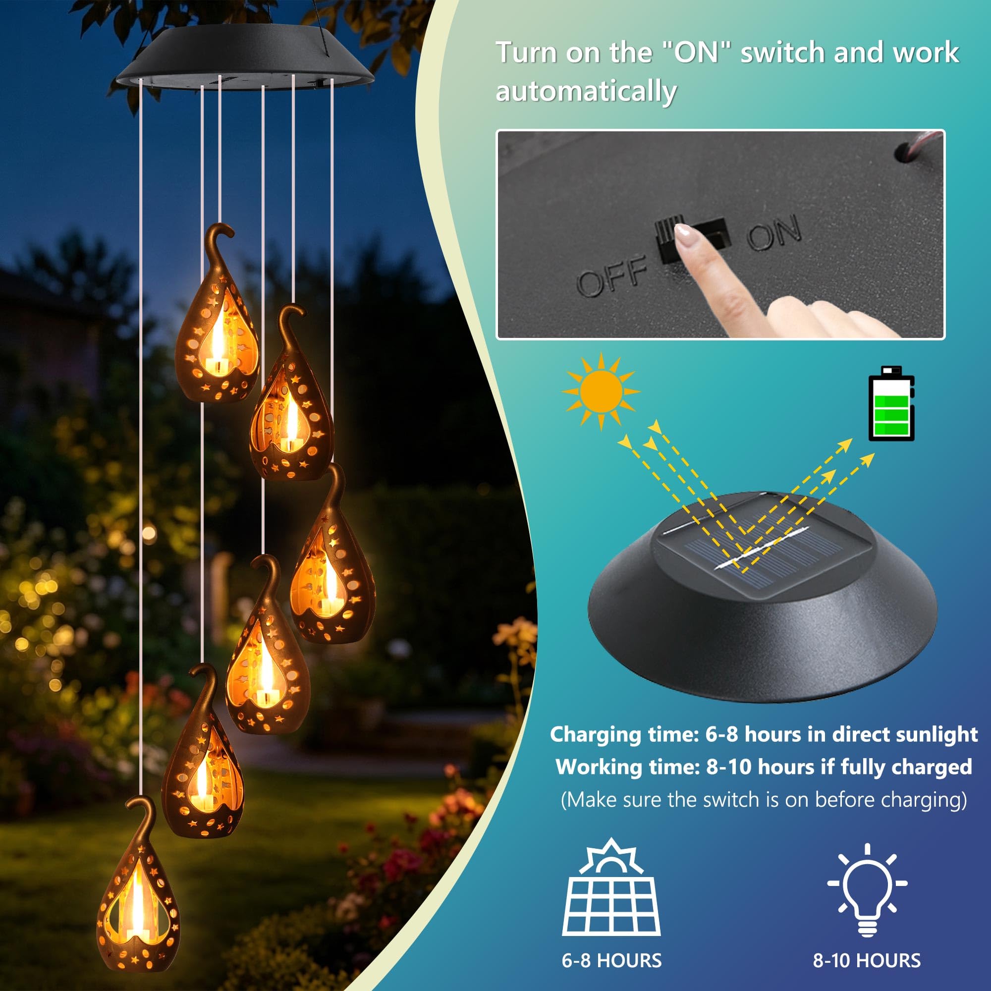 Zeiliuled Solar Wind Chime showing intricate openwork patterns