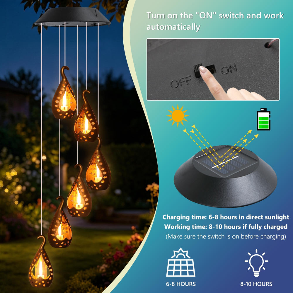 Zeiliuled Solar Wind Chime showing intricate openwork patterns