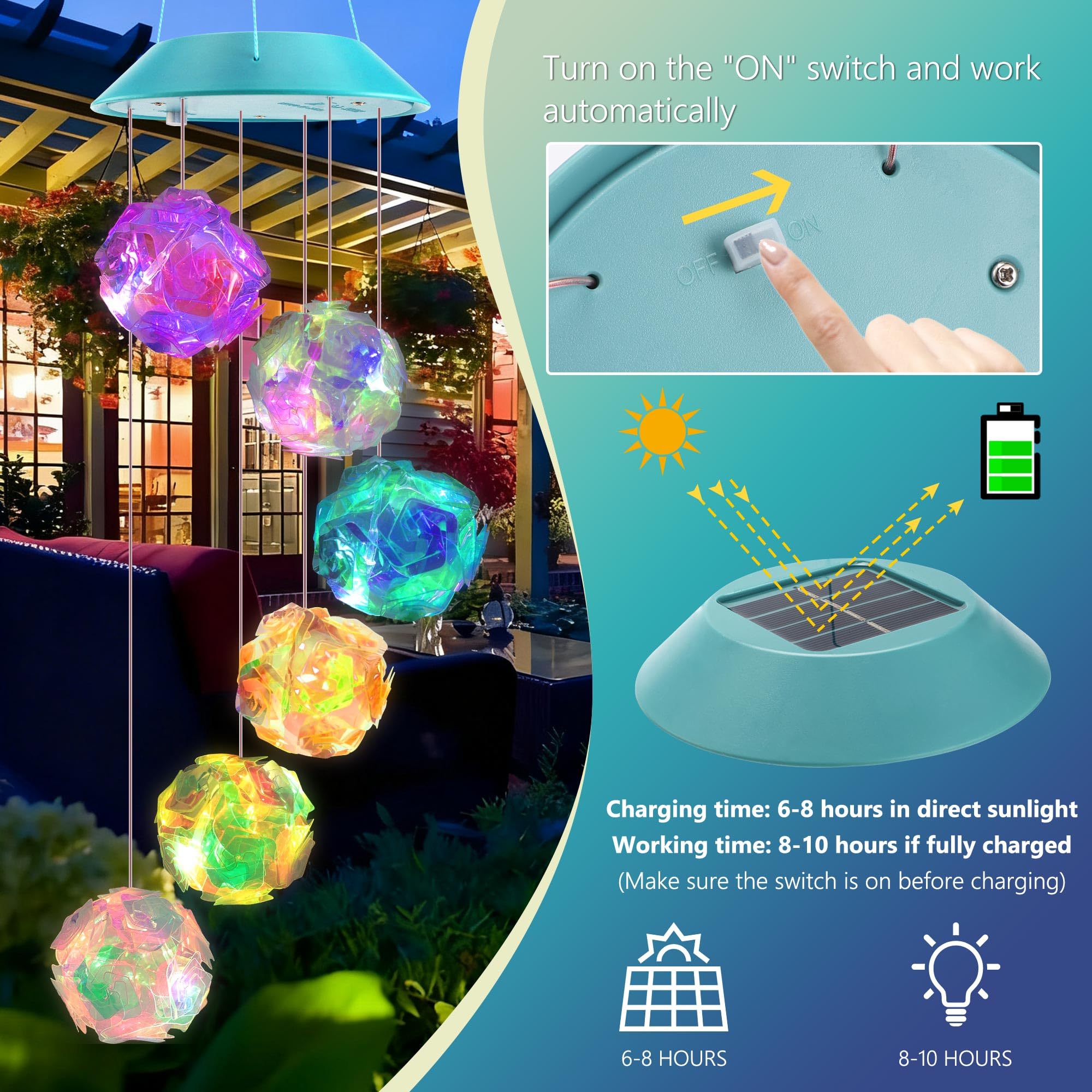 Zeiliuled Solar Wind Chimes displayed in a garden