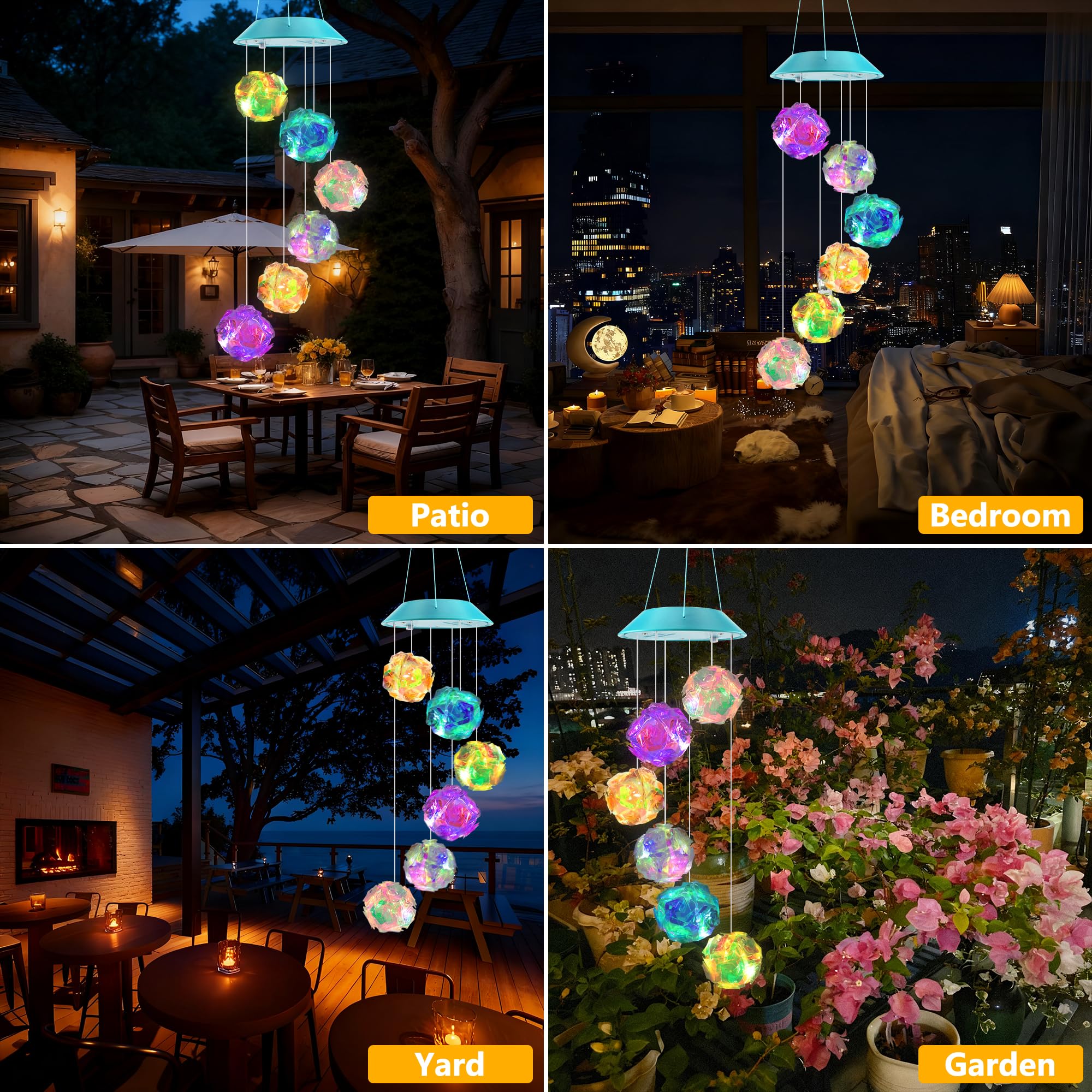 Zeiliuled Solar Wind Chimes glowing at night