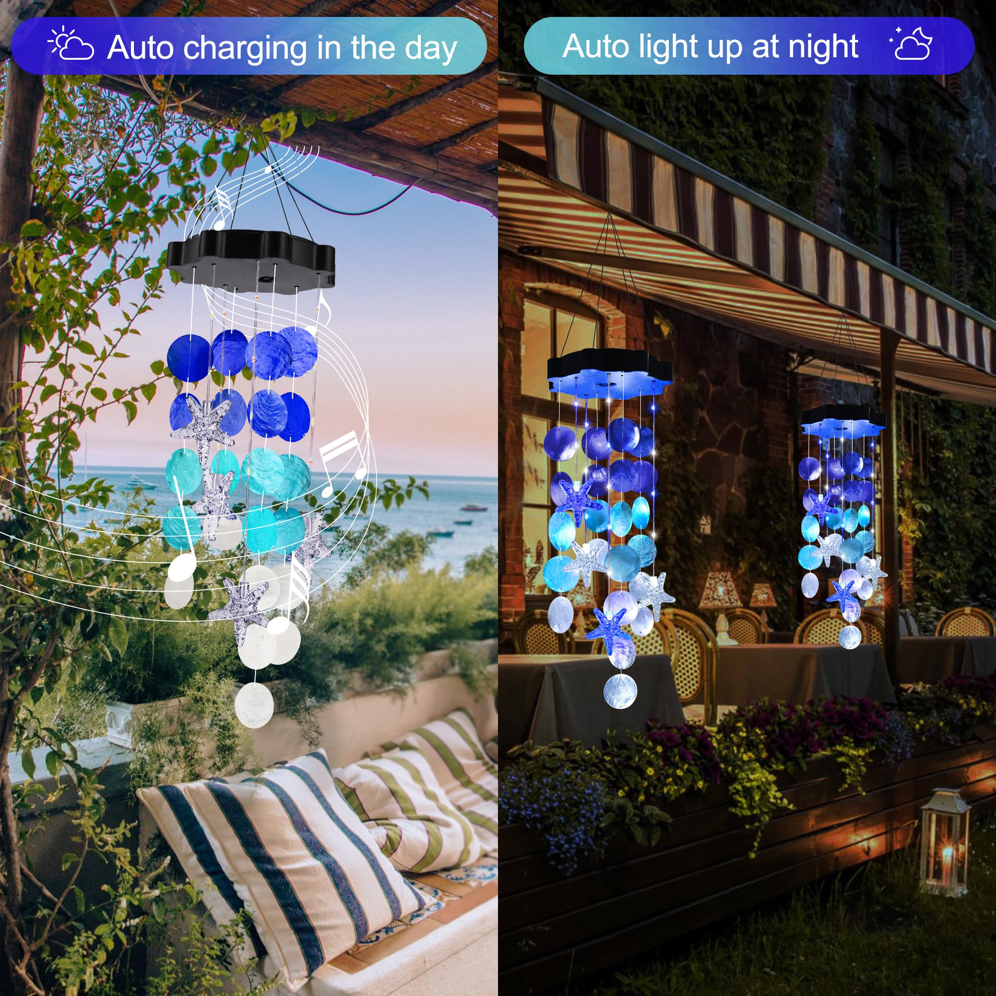 Zeiliuled Solar Wind Chimes hanging in a garden