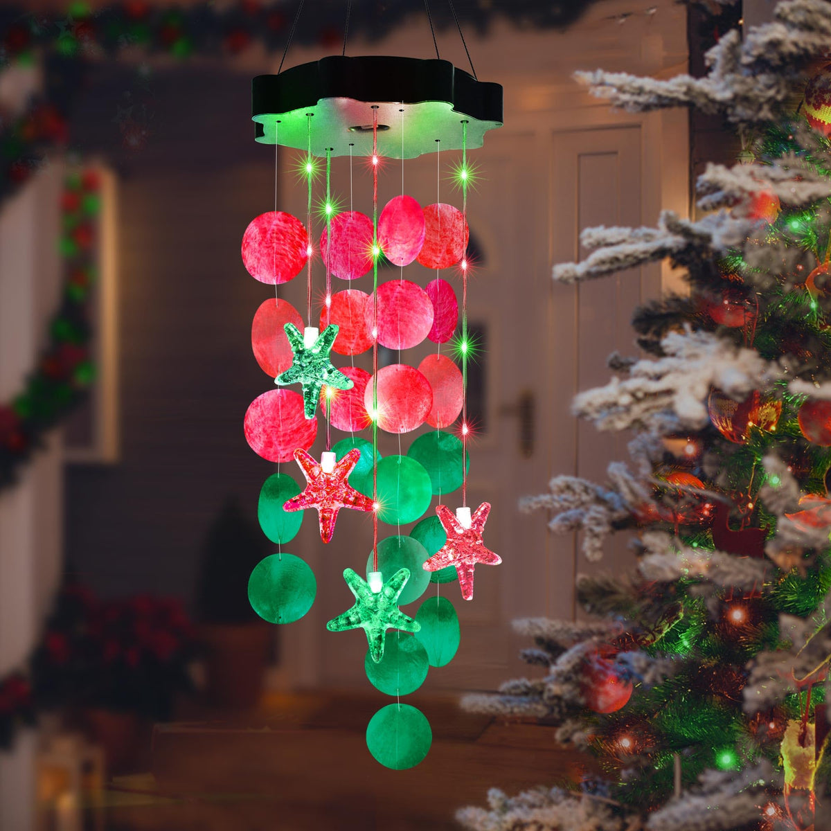 Zeiliuled Solar Wind Chimes red and green shell front view