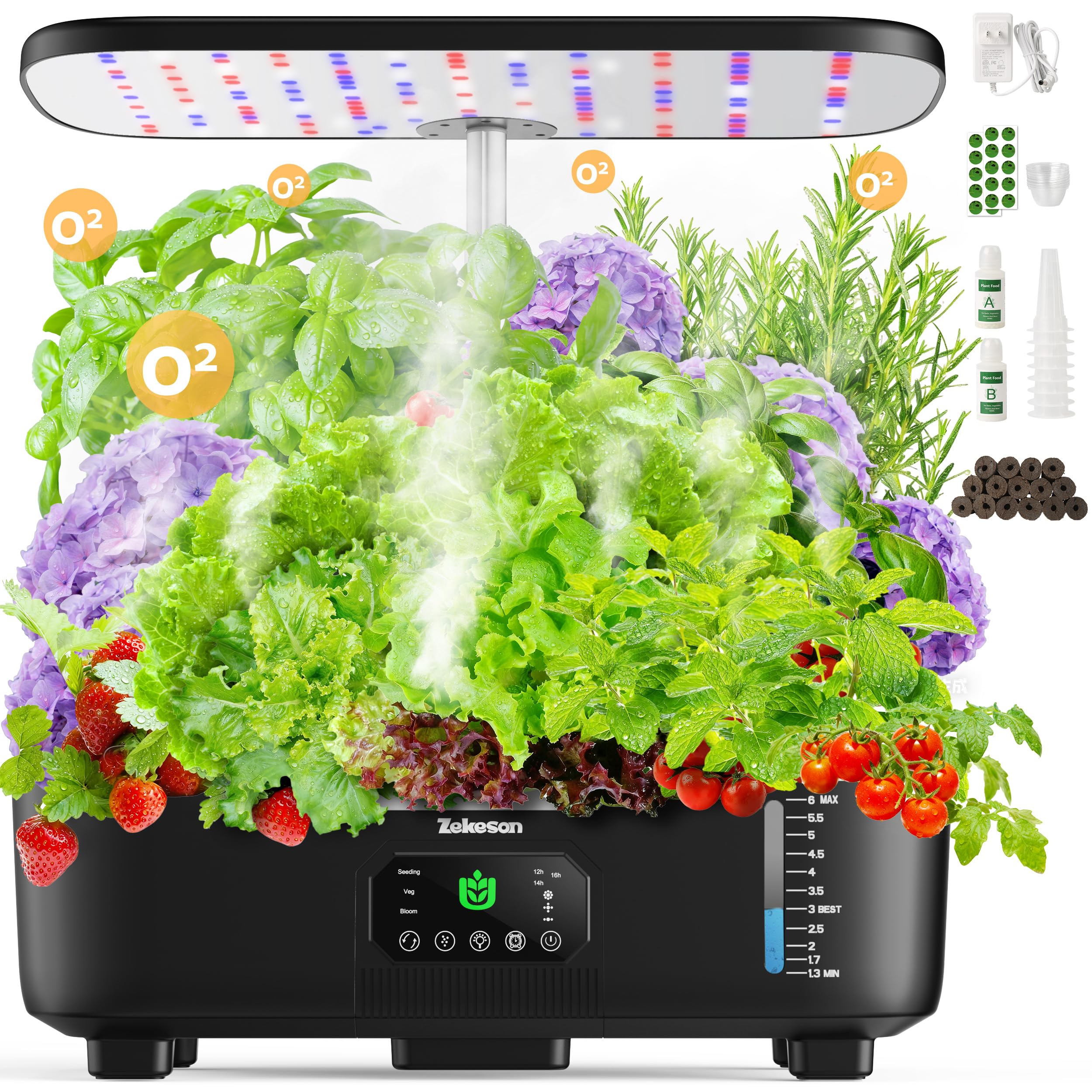 Zekeson Hydroponic Growing System with 15 pods and LCD panel
