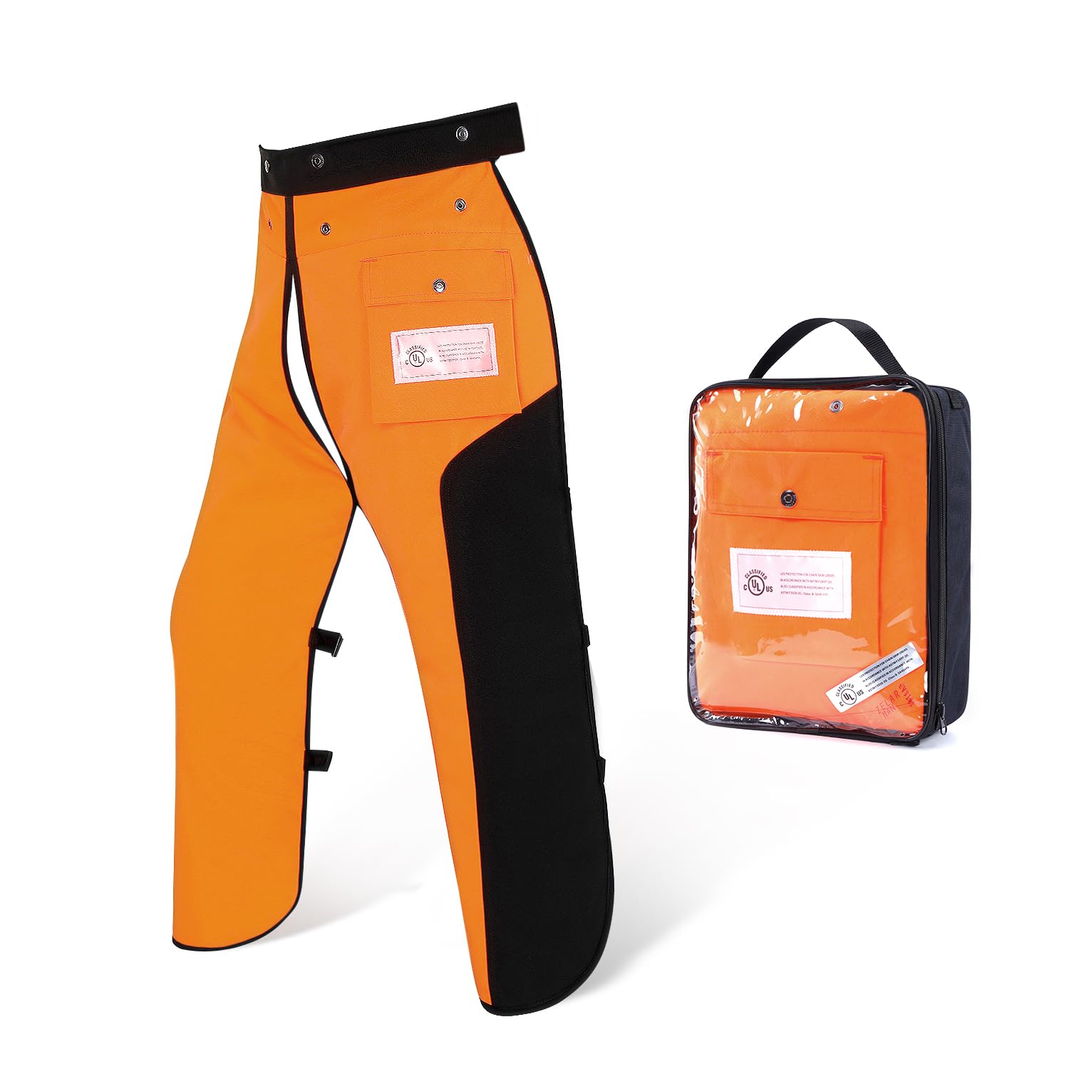 ZELARMAN Chainsaw Chaps front view in orange and black