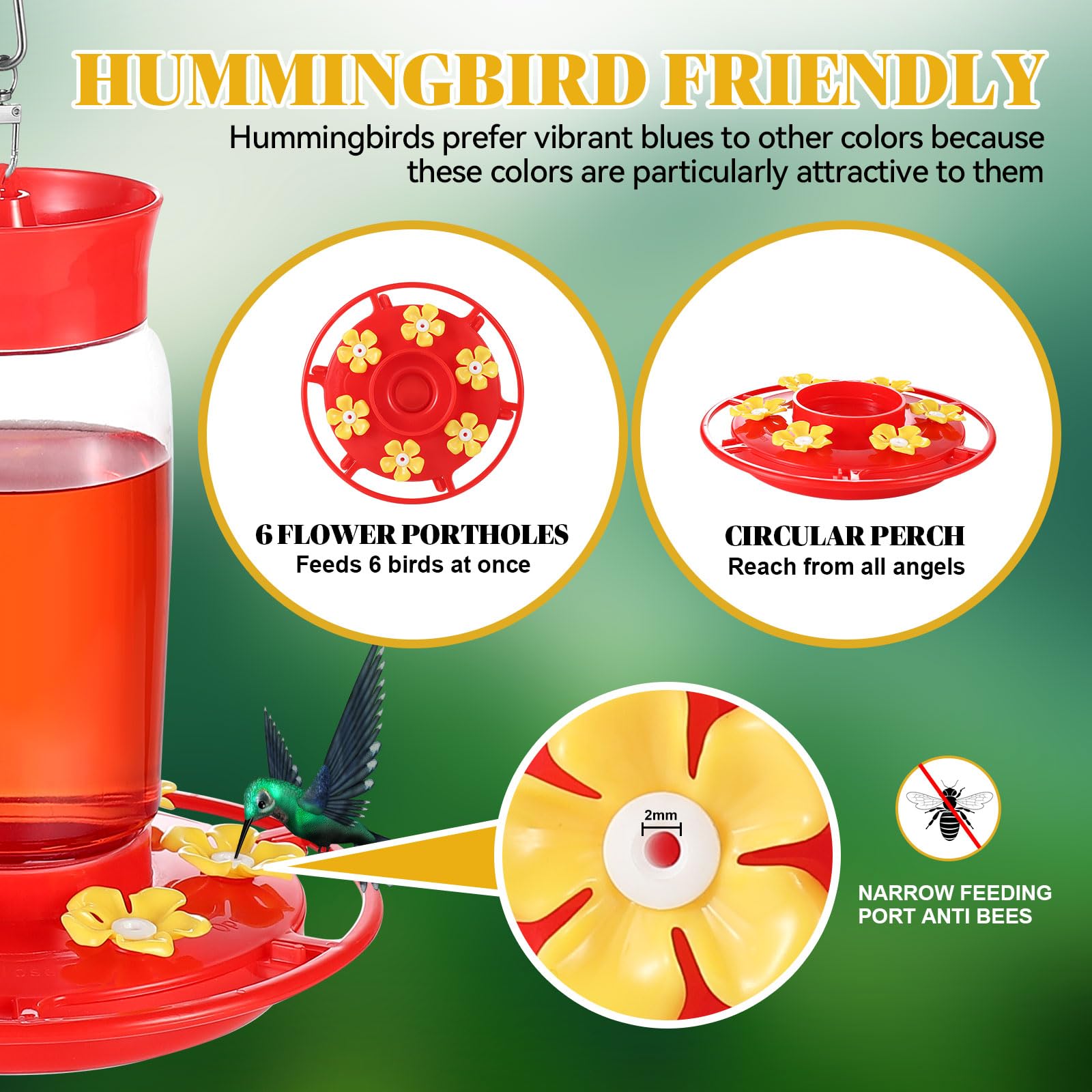Zelpont Hummingbird Feeder with bee-resistant ports