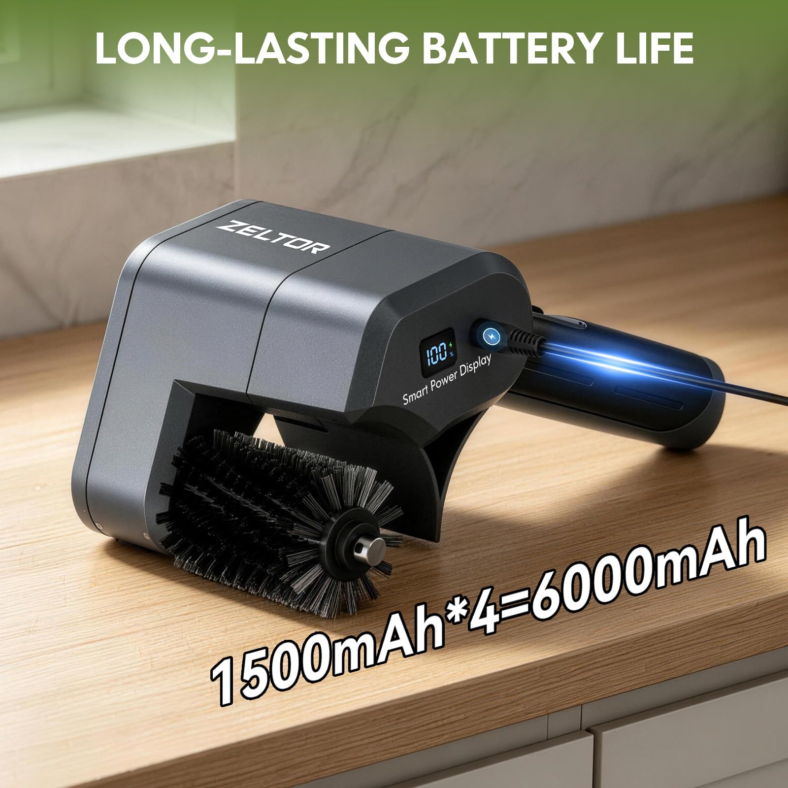 Zeltor Electric Grill Brush showing battery indicator