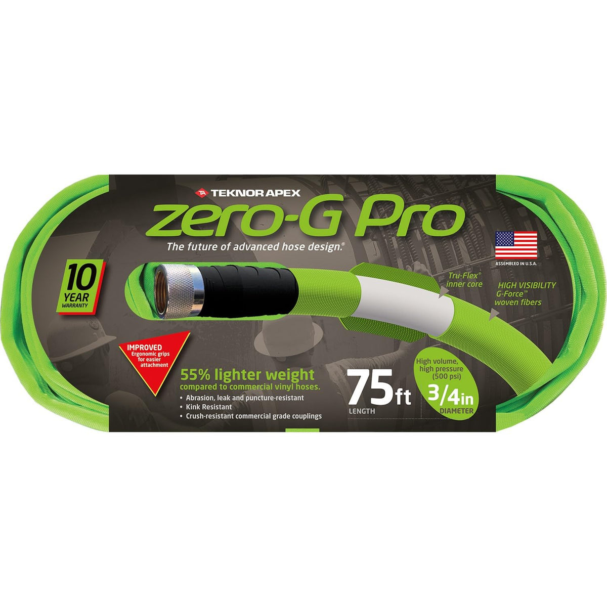zero-G 3/4" x 75' garden hose front view