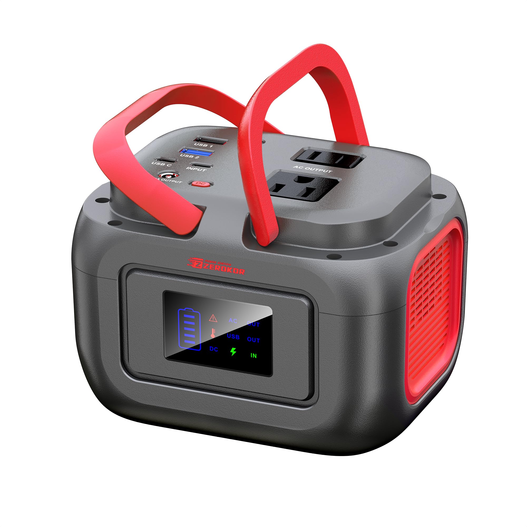 ZeroKor Portable Power Station front view with multiple charging ports