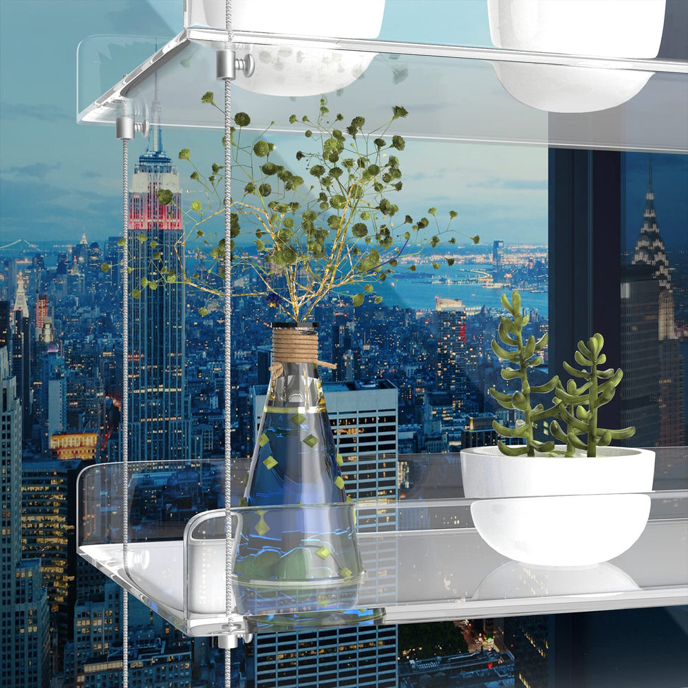 ZerzSemp 2-Tier Acrylic Window Shelf with plants