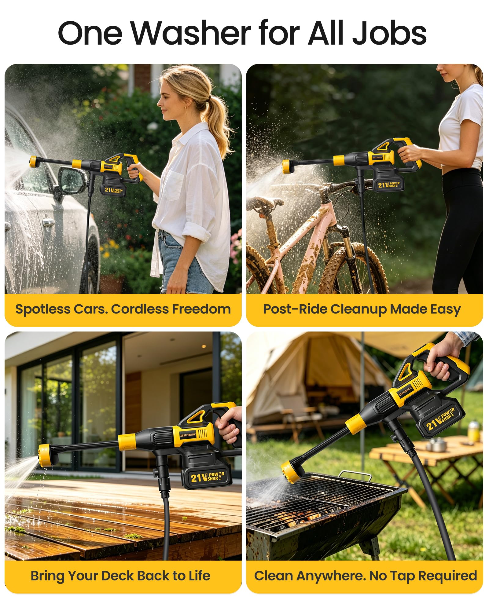 ZestZenith Cordless Pressure Washer side view with filters