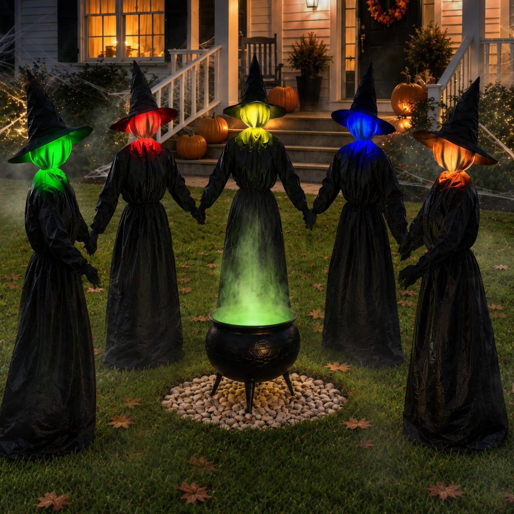 Zesua 5 Pack Light Up Witches standing in a circle outdoors