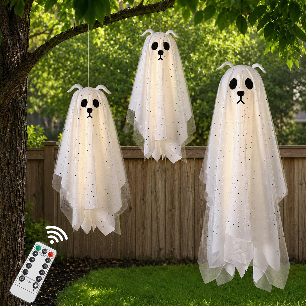 Zesua Halloween lighted dog ghost decoration large ghost front view