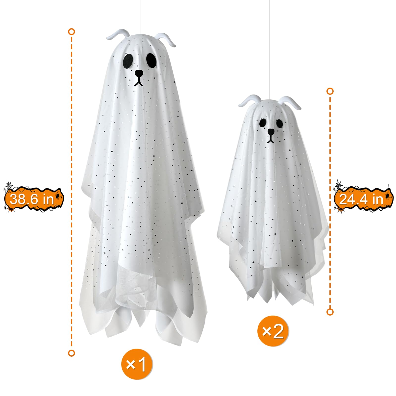 Zesua set of three hanging dog ghost decorations outdoors