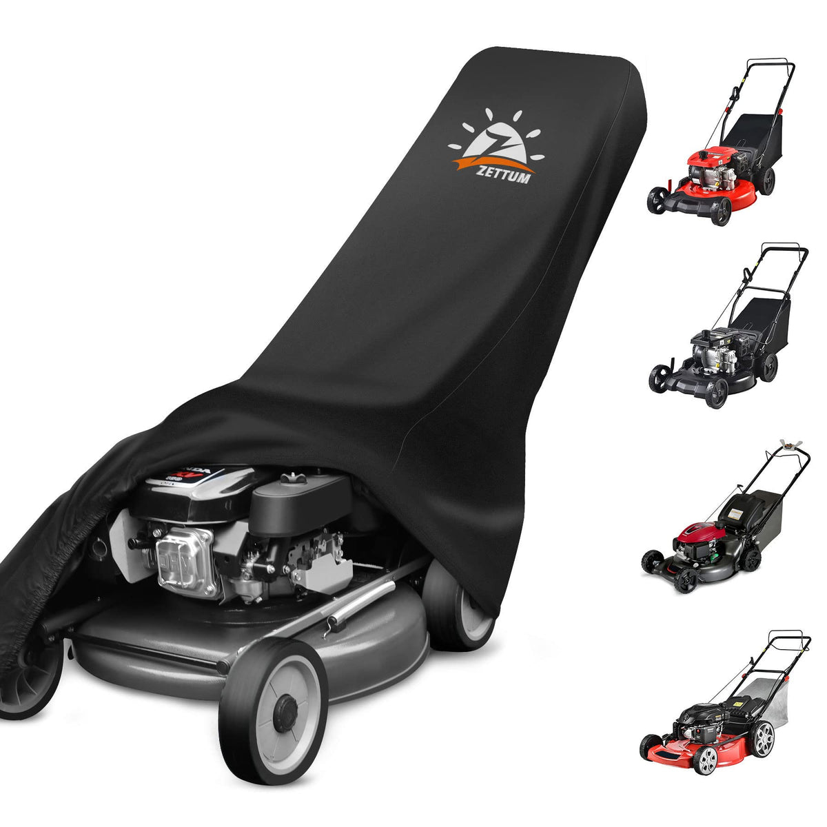Zettum Lawn Mower Cover front view in black