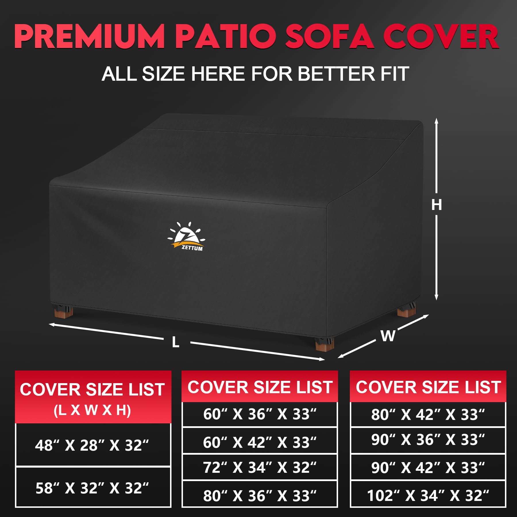 Zettum Outdoor Couch Cover in Black, side view