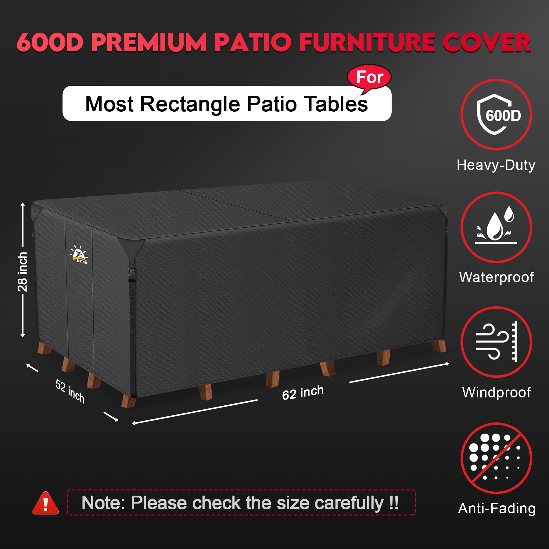Zettum patio cover showing secure buckles