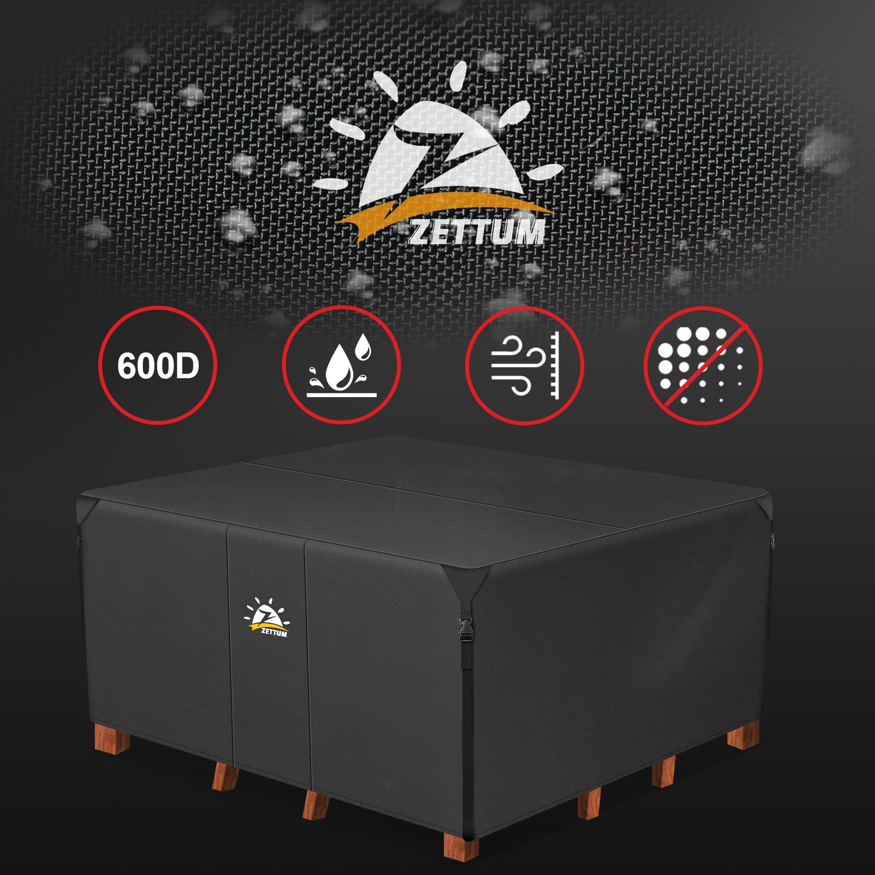 Zettum patio furniture cover in use on a patio